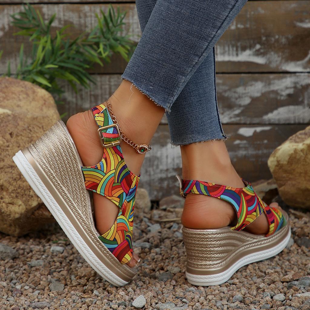 Summer Elegant Round-toe Wedge Banquet High Heels for Women Fashion Comfortable Fish Mouth Thick Sole Slippers for Women