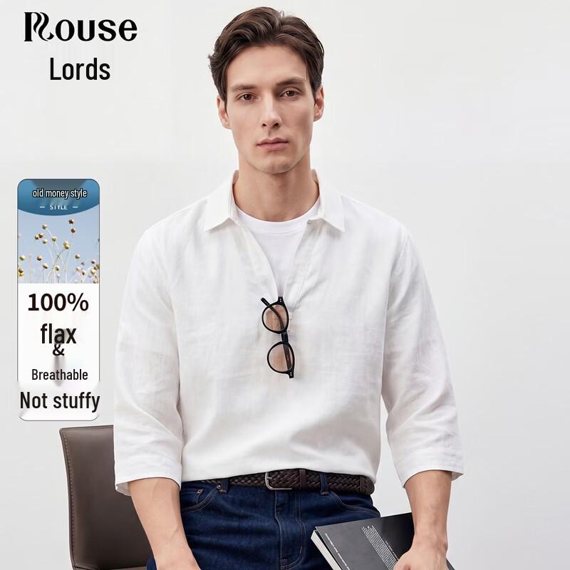 Men s 100% Linen V-Neck 3/4 Sleeve T-Shirt 185