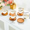 6Pcs European Style Luxury Mini Ceramic Coffee Cups with Wood Dish Gold Edged Mug Afternoon Tea Cup Set Household Drinkware