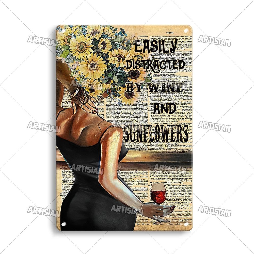 Artisian Gypsy Metal Plate Hippie Tin Plaque GIRL SUNFLOWER Decorative Sign Wall Decor Garage Bar Pub Club Hotel Kitchen Home