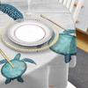 Summer Beach Sea Turtle Round Tablecloth Waterproof Wood Grain Table Cover For Wedding Party Dining Decoration