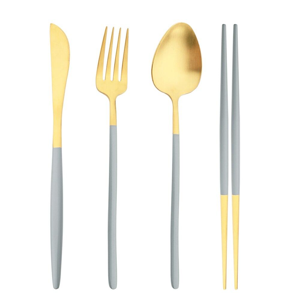 4/8/12/16 Pcs Gold 18/10 Stainless Steel Cutlery Flatware Set Matte Dinnerware Set Knives Fork Spoons Chopsticks Tableware Set