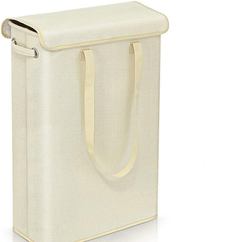 Складная корзина для белья из хлопка и льна с крышкой - Дизайн с узкими полосками для спальни или офиса 2175₽