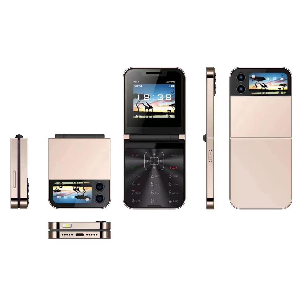 

Мини-раскладной мобильный телефон с двумя SIM-картами, 2G GSM, 2,4-дюймовый экран, скоростной набор, волшебный голосовой фонарик, FM-черный список, маленькая раскладушка, запасной телефон золотой