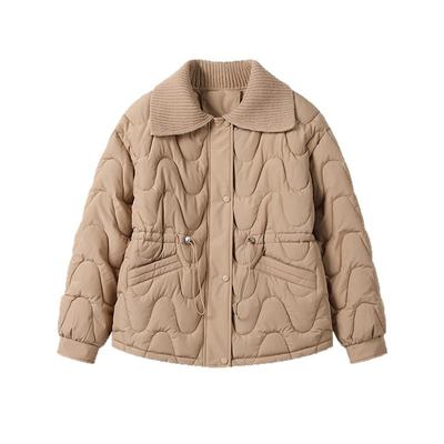 Down Jacket Women's Lapel Winter New Woolen Collar Drawstring Waist Temperament Cotton Coat Cotton Jacket