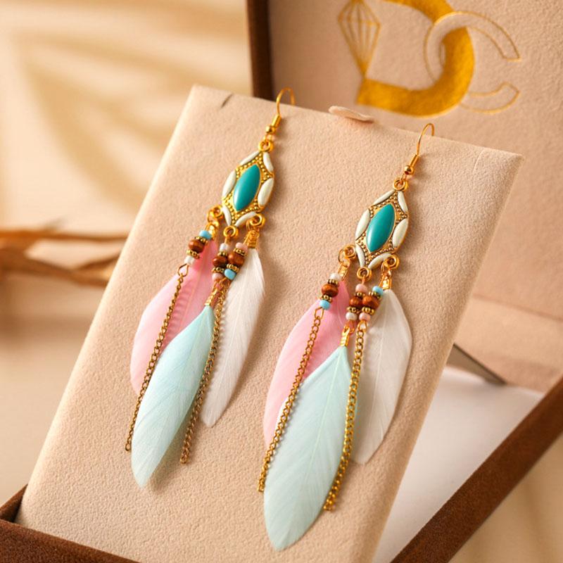 Classic Bohemia Feather Dangle Earrings for Women Fashion Long Colorful Enamel Handamde Earring Female Party Wedding Jewelry