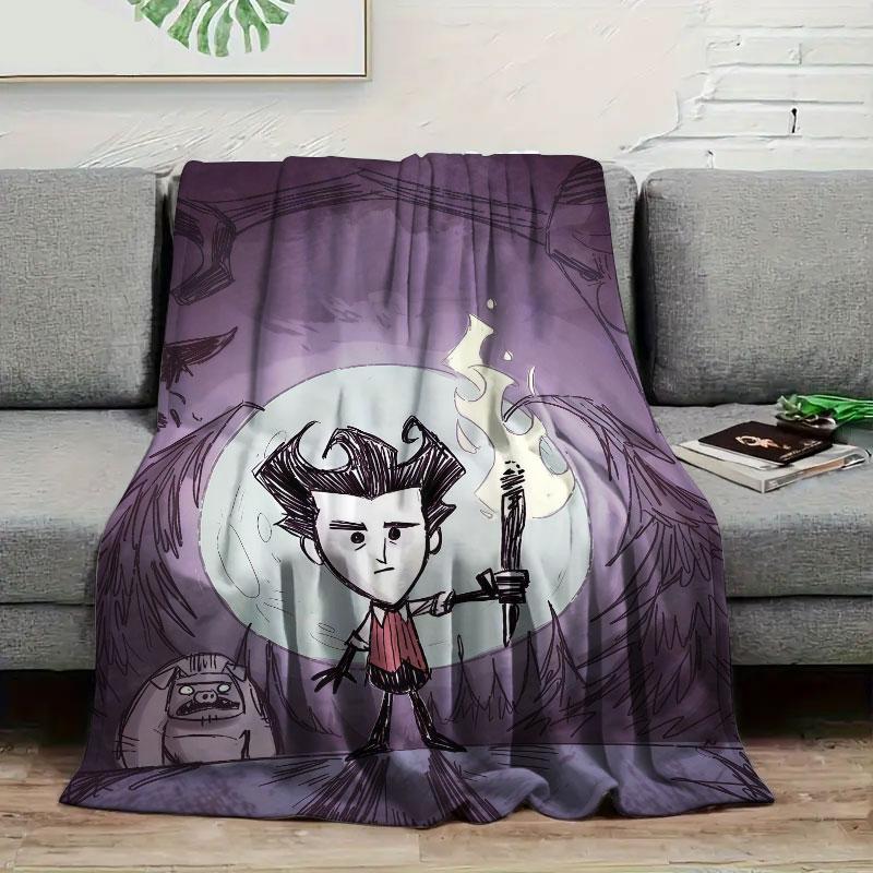 1Pc Don'tStarve Print Flannel Blanket, High Quality Comfortable for All Seasons, Home Decor, Warmth and Comfort, Perfect for Christmas Gifts