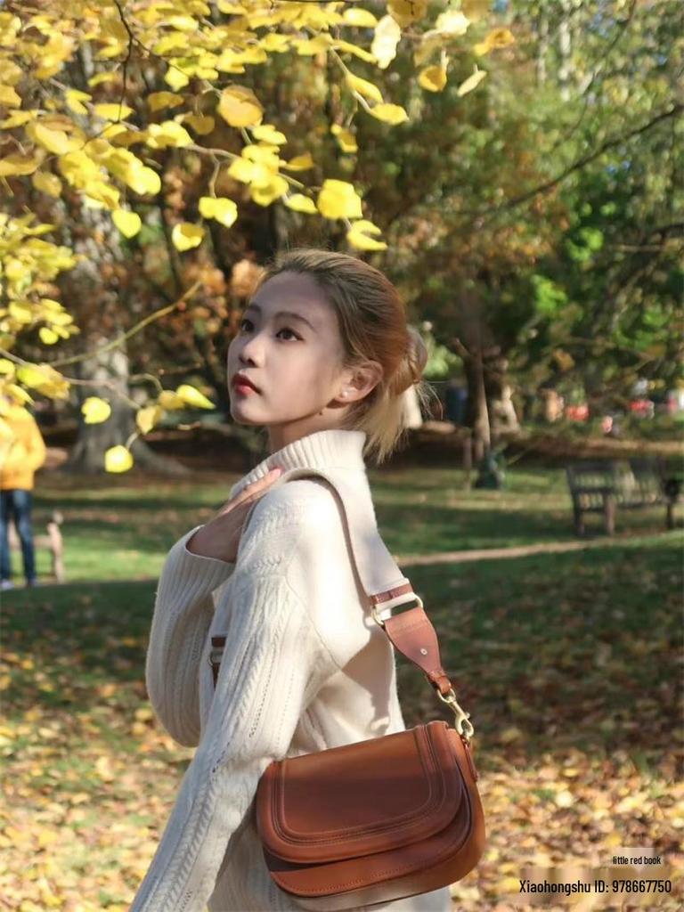 2026 New Style Spanish Women's Saddle Bag: Magnetic Flap, Stitch Detail, Versatile Single Shoulder or Crossbody