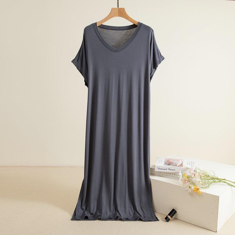 

Женская летняя ночная рубашка из модала с V-образным вырезом, свободного кроя, короткими рукавами, легкая, с длинной юбкой. One Size