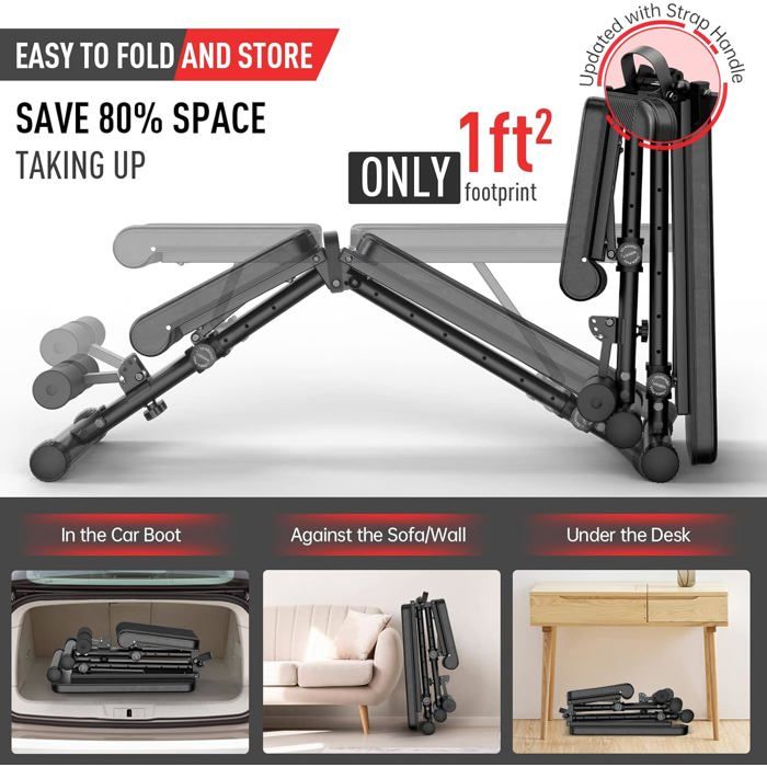 JOROTO MD35 Banc de musculation Pliable 3 en 1 - 8 positions ajustables - Formation diversifiée Stable et sécurisée Capacité 318 KG