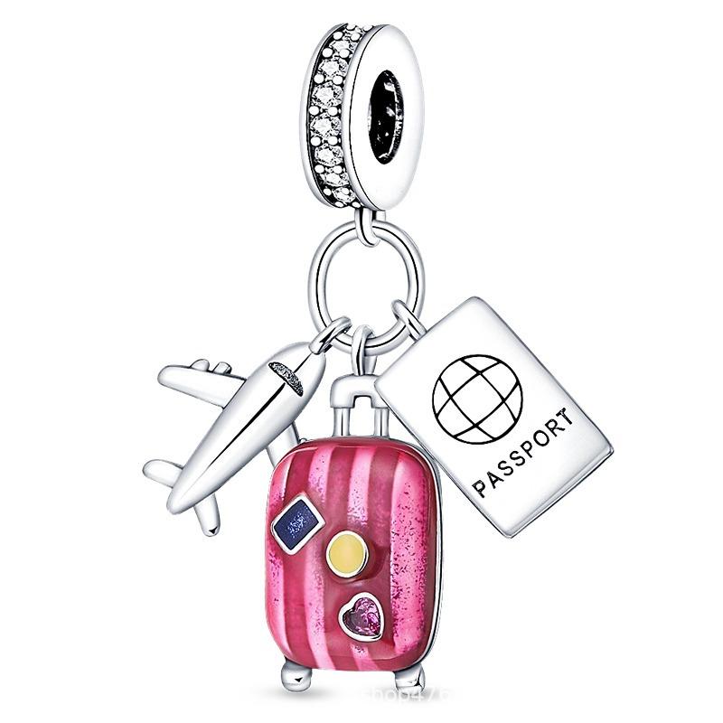 Pan Family Design Copper Silver Plated Airplane Luggage Butterfly Bag Beads Suitable For Pan Family Bracelet Diy