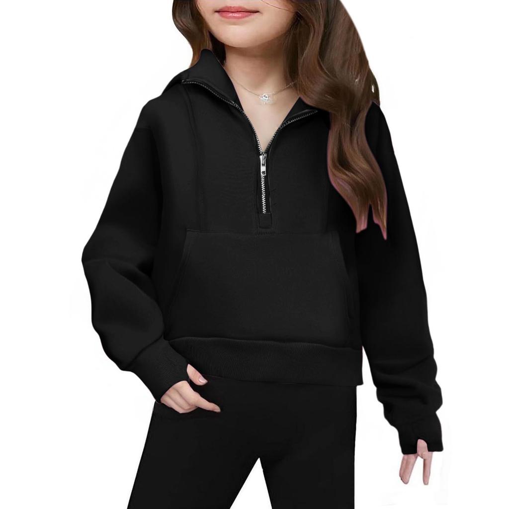Kinder Kapuzen-Sweatshirt mit Reißverschluss, verdickt für Mädchen, einfarbiges Oberteil