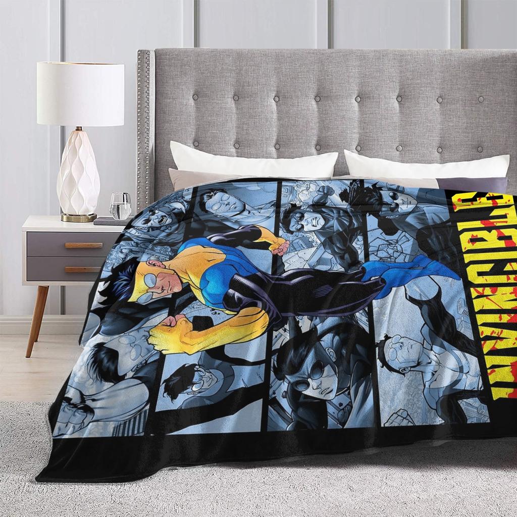 Superhero Invincible Anime Blanket Velvet Printed Portable Warm Throw Blankets for Bed Outdoor Bedspreads