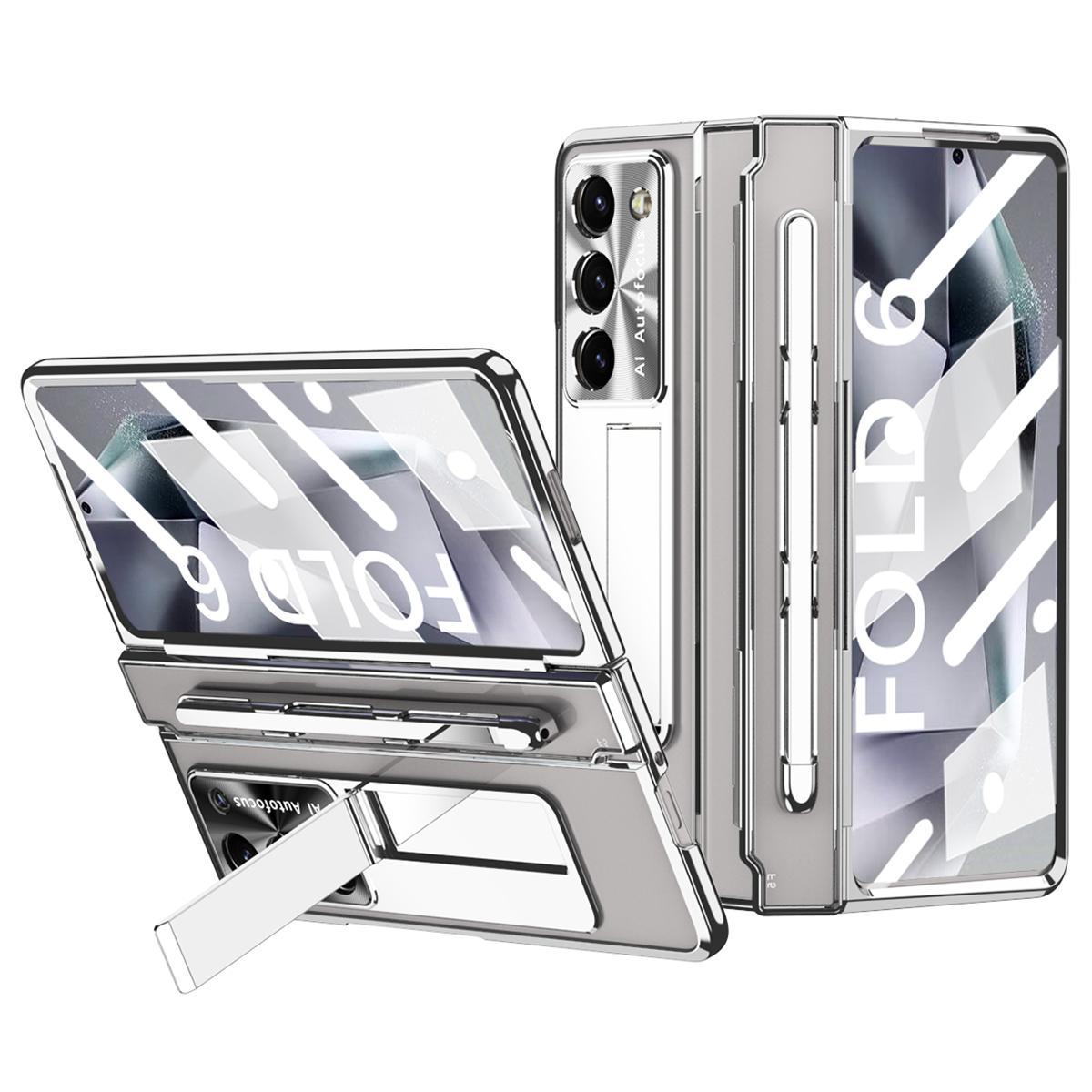 

Чехол-подставка для телефона Samsung Galaxy Z Fold6 5G, складная крышка из ПК с пленкой из закаленного стекла + стилус Silver