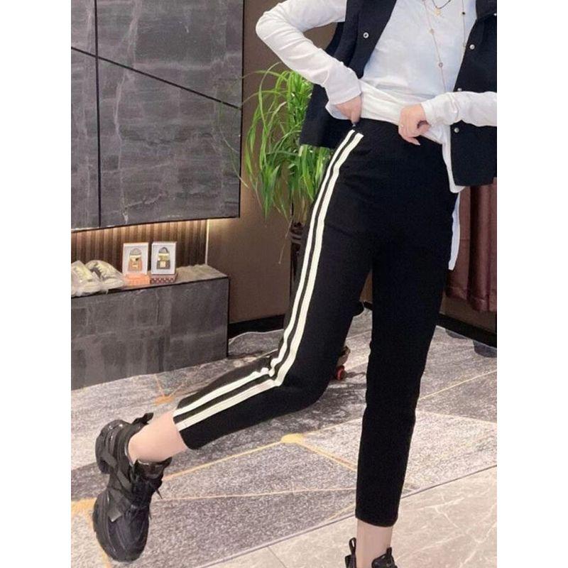 Mm Autumn Stripes Cropped Fat Sister Stretch Sports Pants