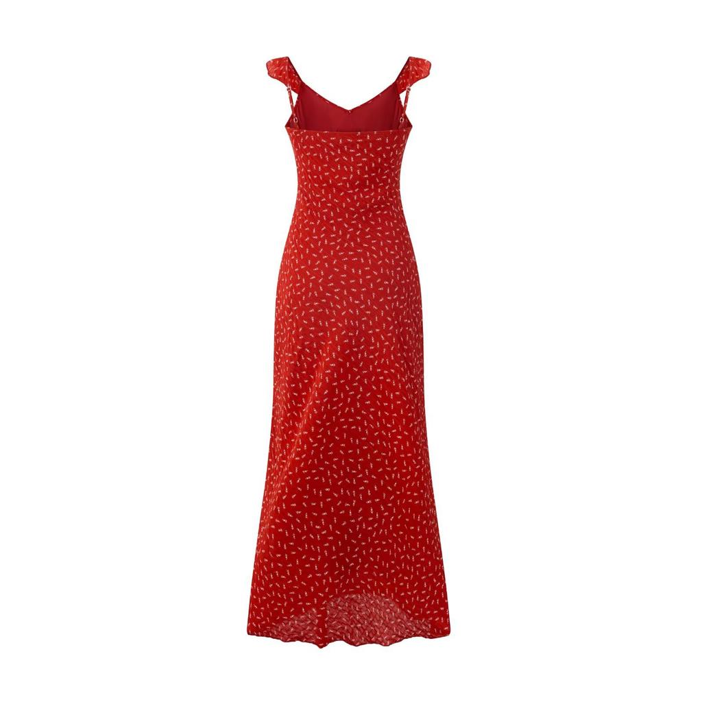 Pure Desire Style Retro Red Straps Suspender Floral Dress Women's Waist Temperament Gentle Vacation Style Long Dress Summer