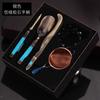 Stainless Steel Tea Ceremony Six Tools Set Gongfu Gold Vintage Turquoise Finish