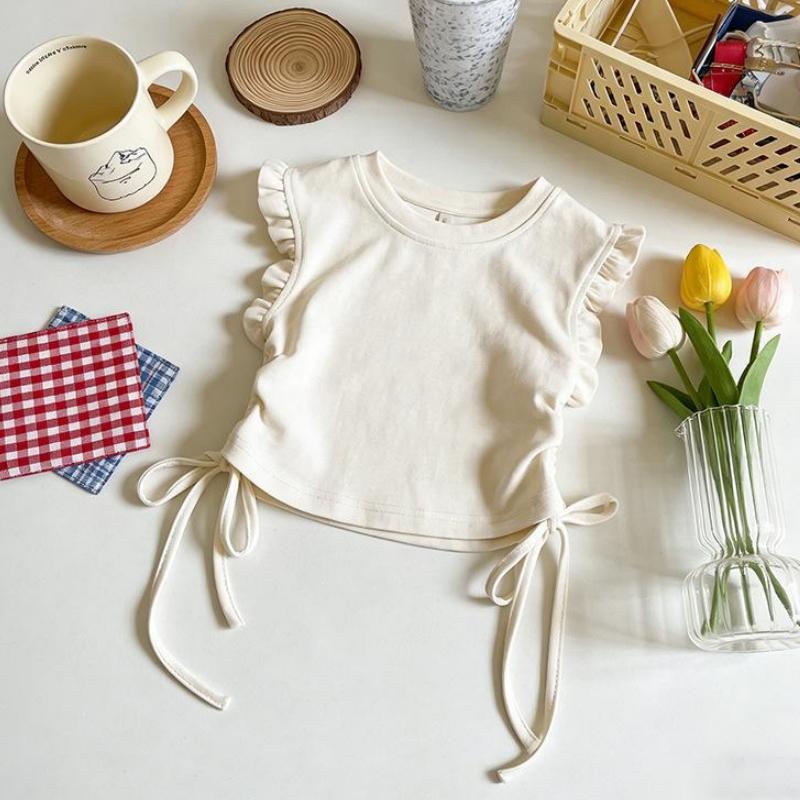 Summer Short-sleeve Tops Girls' Clothes Korean Version Basic and Simple T-shirt Children's Clothing Solid Color Sleeveless Top
