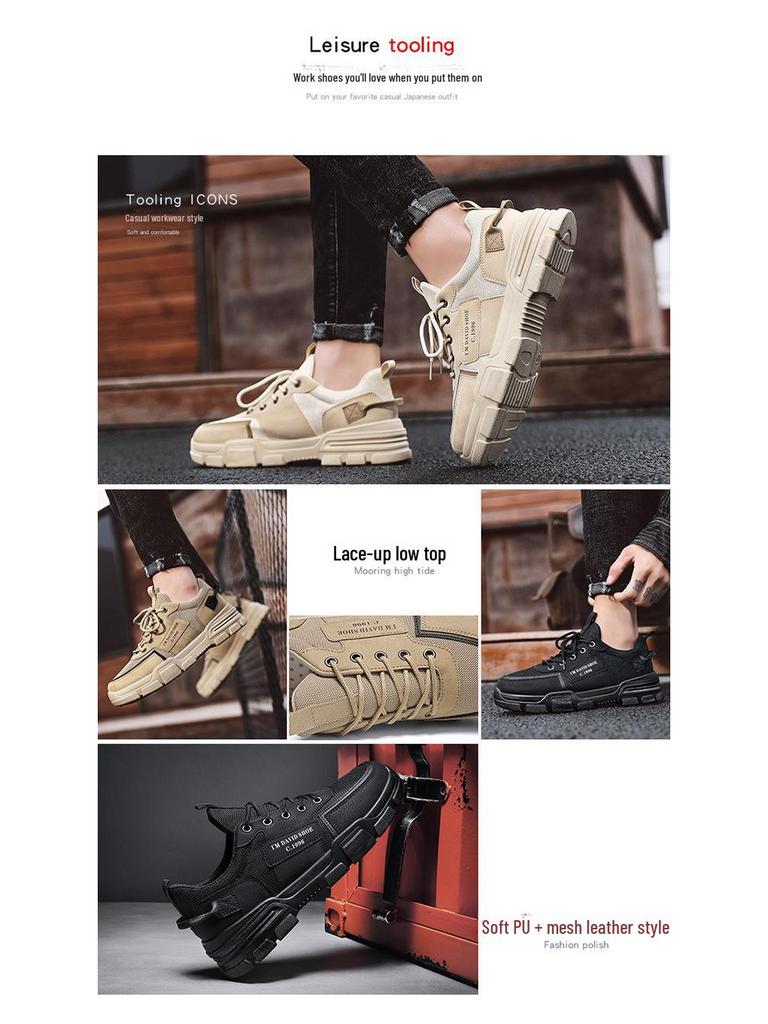 Teniși de lucru negri ușori pentru bărbați: Încălțăminte casual pentru exterior, rezistentă la uzură, respirabilă, antiderapantă