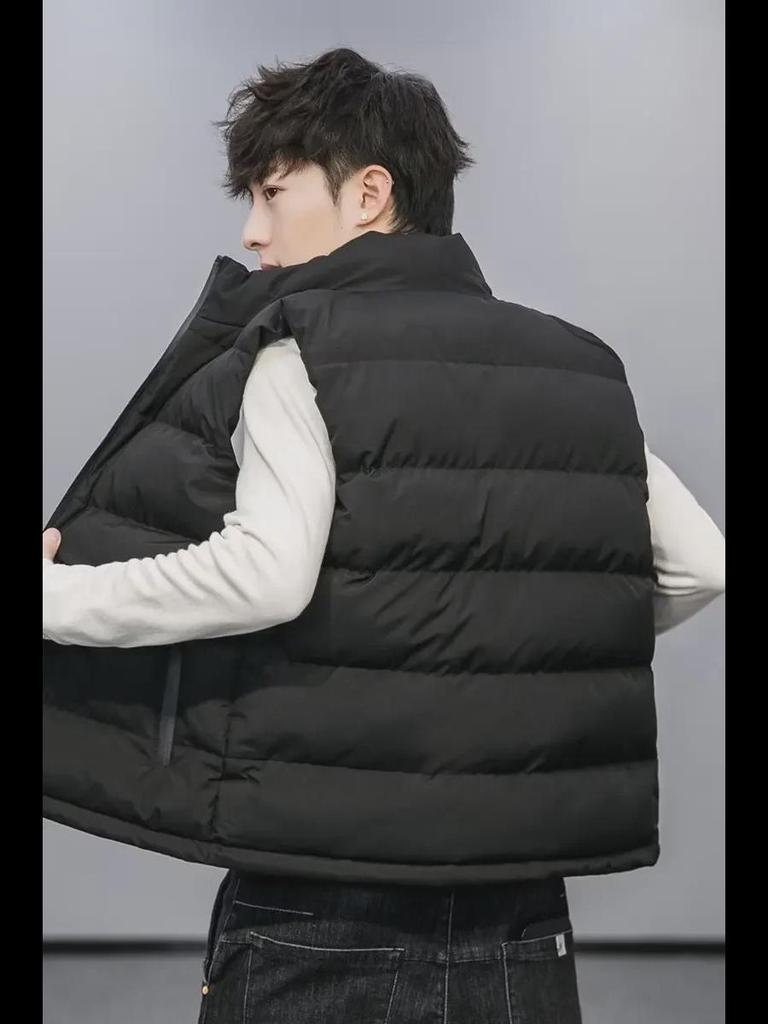 Men's Sleeveless Stand Collar Warm Cotton Waistcoat for Autumn/Winter