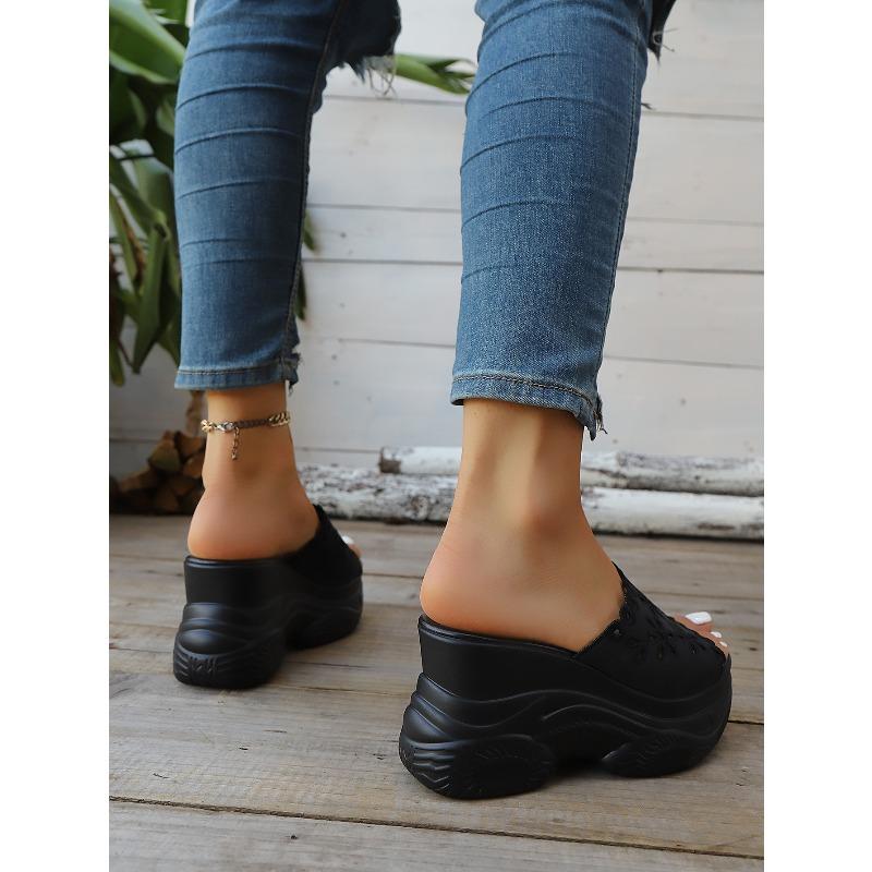 Cut-out Wedge Heel Slippers Women's Summer 2025 New Platform Size Pancake Open-toe Sandals