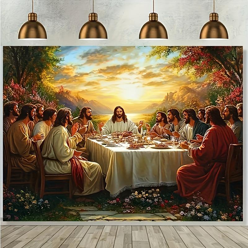 L'Ultima Cena di Gesù e dei Suoi Discepoli Tramonto Vista Lago Cristiana Murale Perfetto Riunione di Famiglia Decorazione Parete Camera da Letto