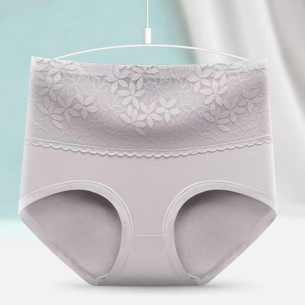 Women's High-Waist Cotton Lace Tummy-Tightening Seamless Briefs, Comfortable Hip-Lifting Large Size