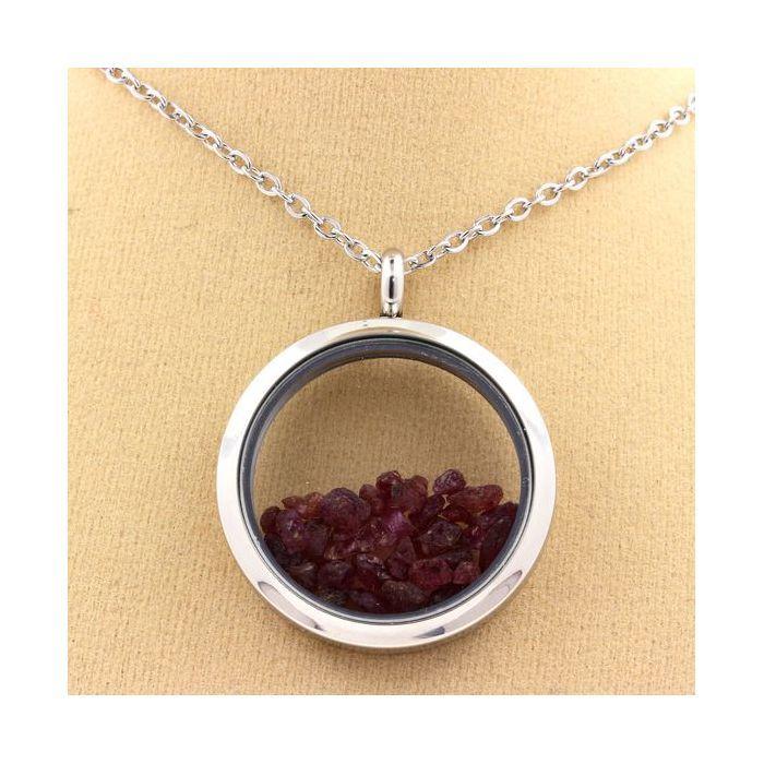 Stones and Minerals. Raw Ruby Necklace. 20 Mm Medallion Model. Color Silver.