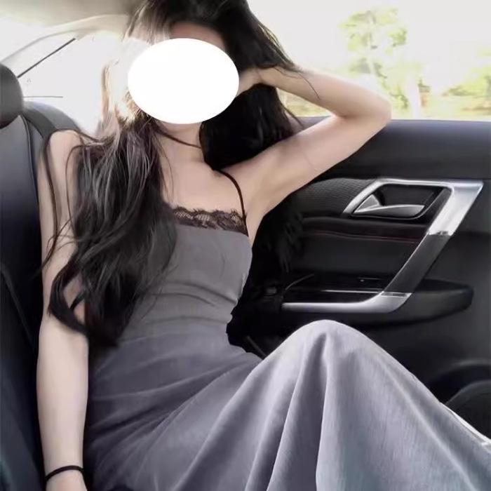 

2025 Элегантное серое кружевное вечернее платье с оборками на бедрах и бретелями-спагетти XL [Adjustable Strap] серый