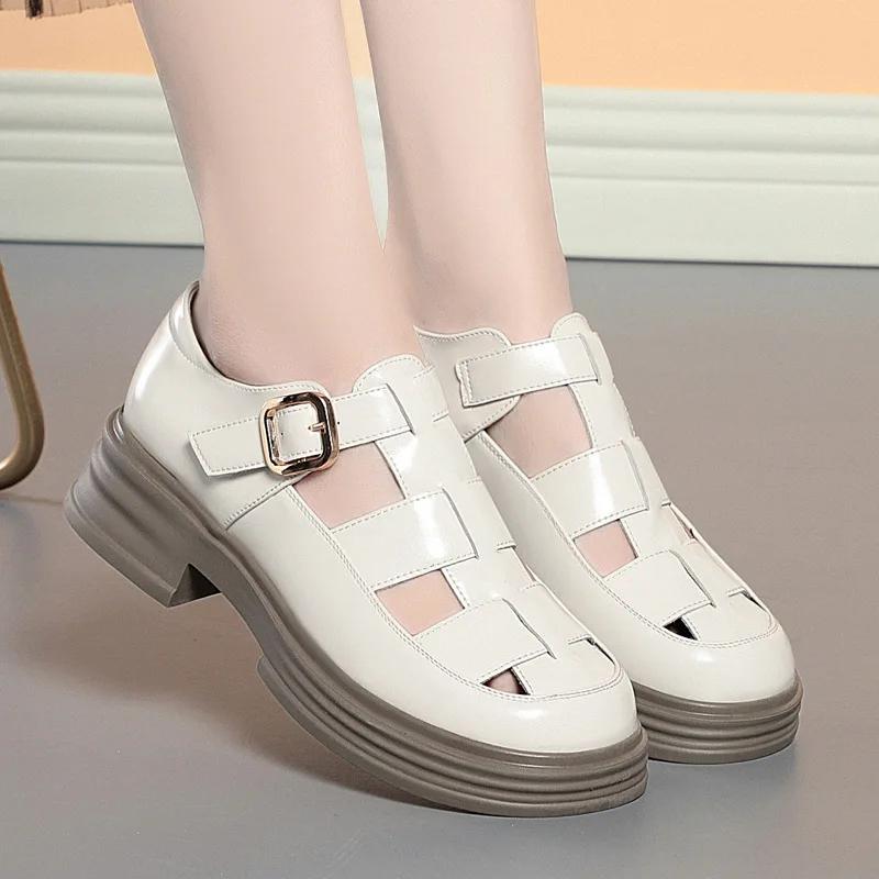 3.5cm All Match Comfortable Thick Bottom Platform Shoes Women Summer 2025 Med Square Heels Gladiator Sandals Office Beach Mom