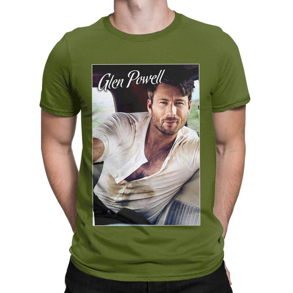 Men Glen Powell 90s Retro T Shirts Cotton Clothes Vintage Short Sleeve Crewneck Tee Shirt Classic T-Shirts