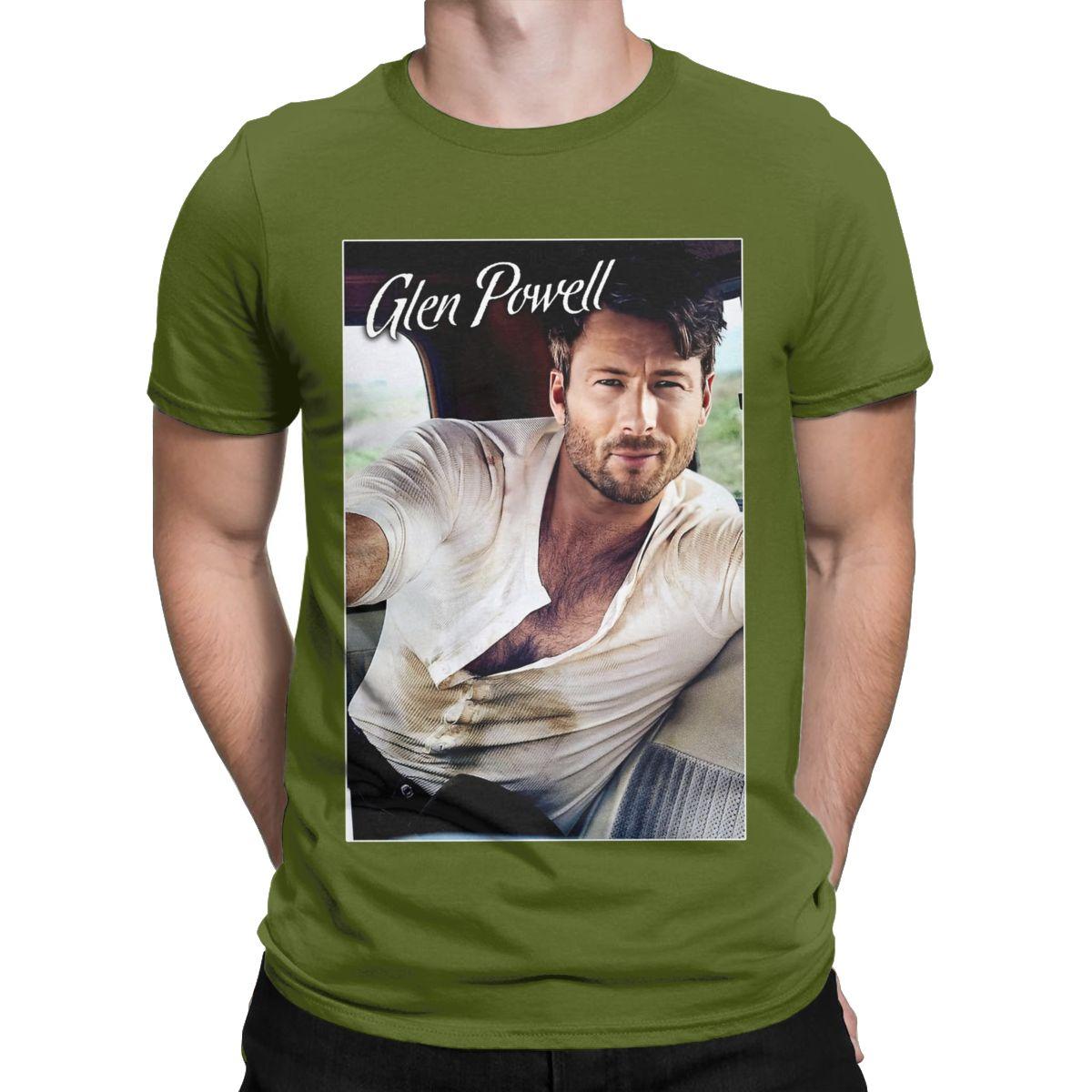 

Men Glen Powell 90s Retro T Shirts Cotton Clothes Vintage Short Sleeve Crewneck Tee Shirt Classic T-Shirts 4XL