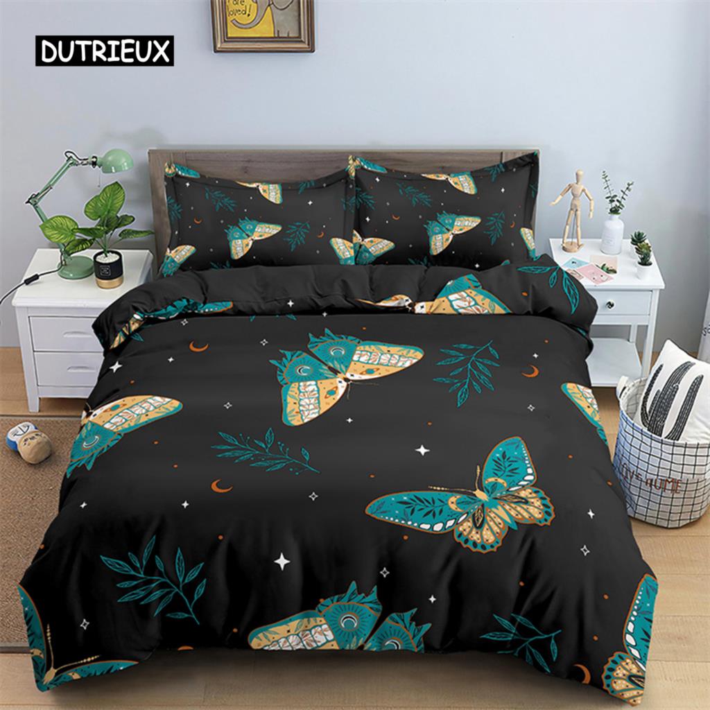 Sommerfugl Sengetøy Sett Full King Size Hippie Boho Møll Dynetrekk Mikrofiber Dyr Botanisk Psykedelisk Stjernehimmel Dynetrekk