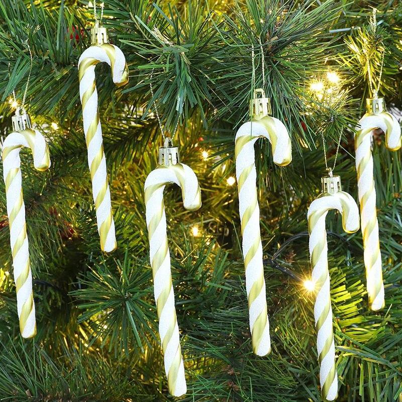 6pcs a Box Christmas Home Decorations Glitter Candy Cane Christmas Tree Decorations