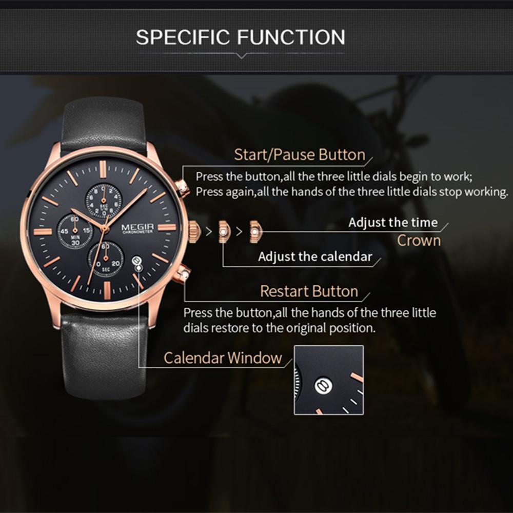 MEGIR Fashion Men Watches Chronograph Leather Strap Sport Military Watch Waterproof Quartz Wristwatch Clock Reloj Hombre 2011