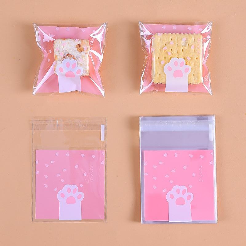 100Pcs 7x7+3cm Small Plastic Cartoon Self-Adhesive Bakery Packaging Cookie Snack Candy Bags Xmas Party Gift