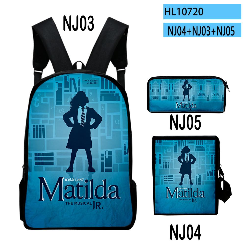 Klassiek Roald Dahl's Matilda the Musical 3D Print 3 stuks/Set Schooltassen Laptop Dagrugzak Rugzak Schuin geplaatste schoudertas Etui