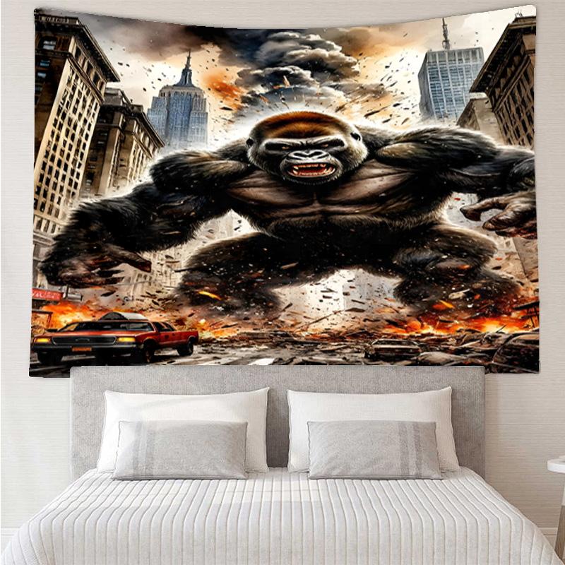 Giant Ape Rampages City Tapestry, Unique Design Tapestry, Wall Decor for Bedroom,Livingroom, Playroom,Heartwarming Fan Holiday Gifts