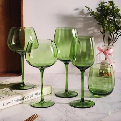 Medieval Glass Cups with Edged Green Goblet Household Crystal Glass Wine Glasses Champagne Cocktail Whiskey Ice Cream Beer Cup