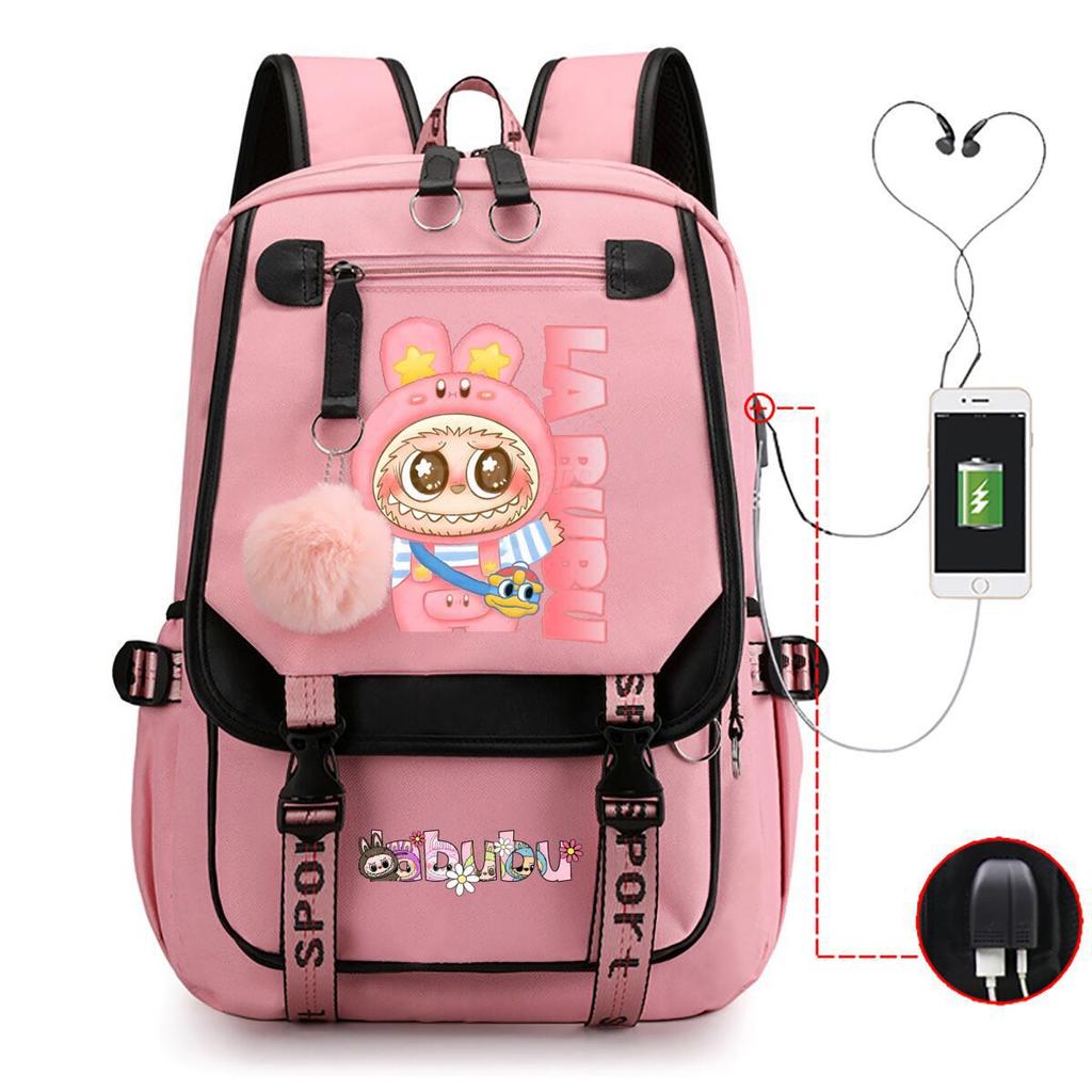 Cute LABUBU cartoon printed backpack for junior high school students with large capacity ins wind school bag