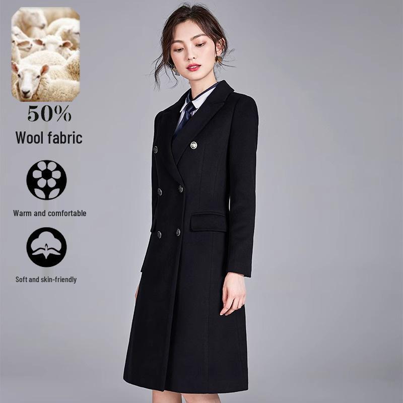Unisex Mid-Length Wool Flannel Coat - Thickened for Autumn and Winter, Ideal for Professional Wear and Office Uniforms.