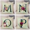 English Flower Beige Letter Print Pillow Case for Sofa Home Decor Floral A-Z Cushion Cover Soft Short Plush Pillowcase 45x45cm