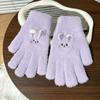 Rabbit Pattern Full Finger Embroidered Gloves Polyester Winter Warm Gloves  For Students