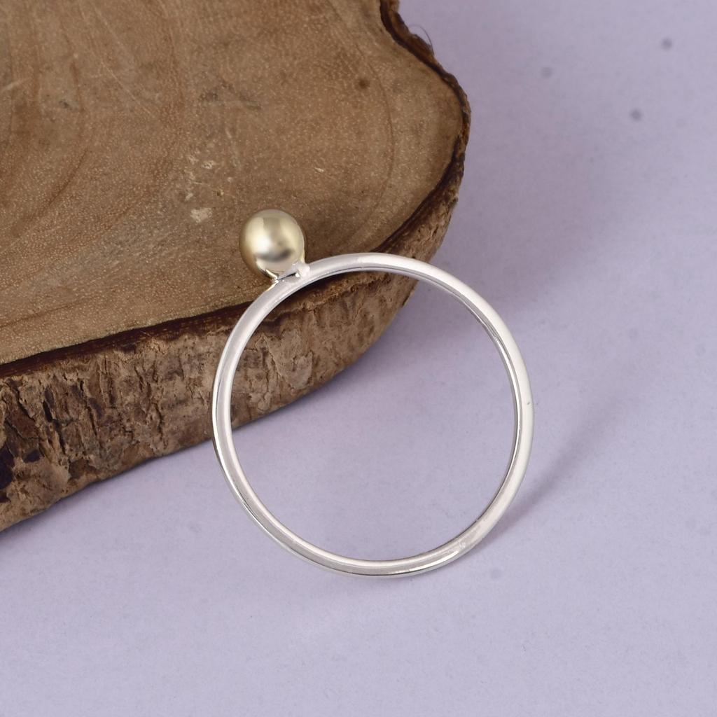 Two Tone Brass Ball Ring 925 Sterling Silver Minimalist Stacking Ring, Gift for Her, Love, Anniversary.