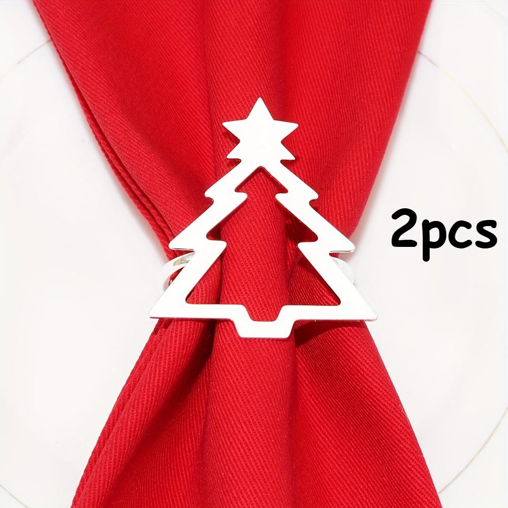2pcs Hollow Christmas Tree Napkin Rings, Festive Table Decor Metal Napkin Holders in Golden Silvery, Party Table Accessories