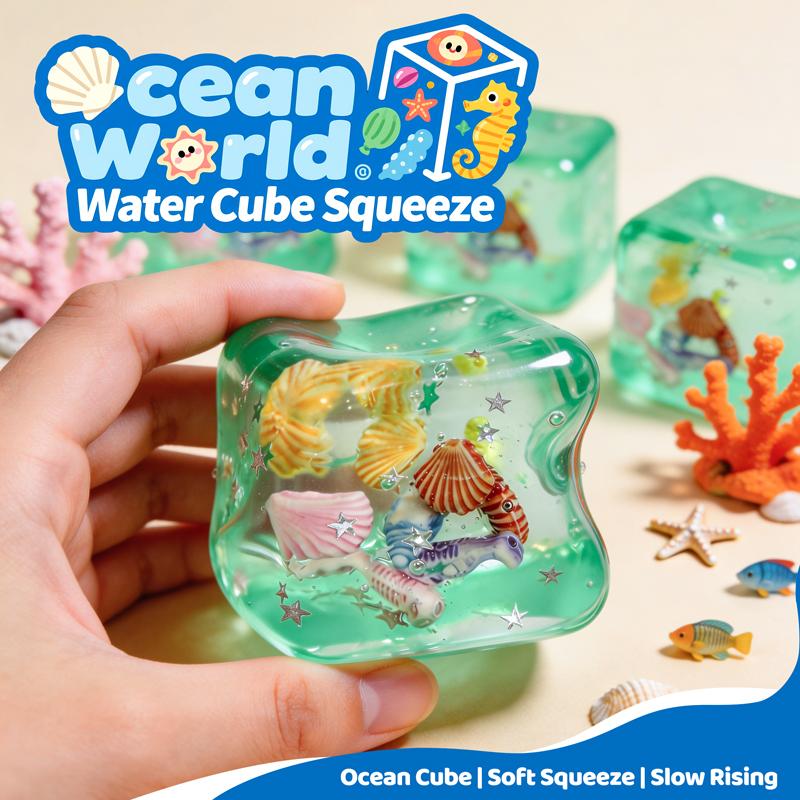 Transparent Glitter Ocean Shell Squishy Cube Stress Relief Fidget Toy Super Soft Slow Rising Squeeze Toy for Adults Desk Novelty