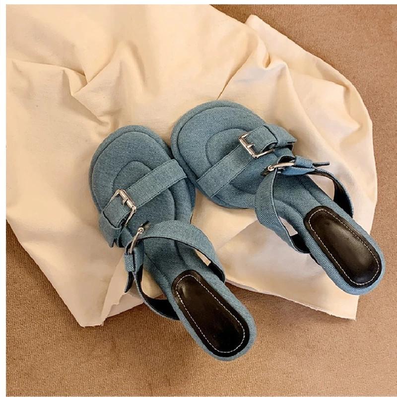 Fashion Fashion Flip Flops Denim Leather Shoes Woman Sandals Spike High Heels Female Slippers Footwear Women Party Dress Casual Shoes