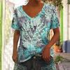 Summer Women's T-shirt 3D Leaf Printing V-neck Short Sleeve Shirt Fashion Women's T-shirt Clothing Y2k Women's T-shirt