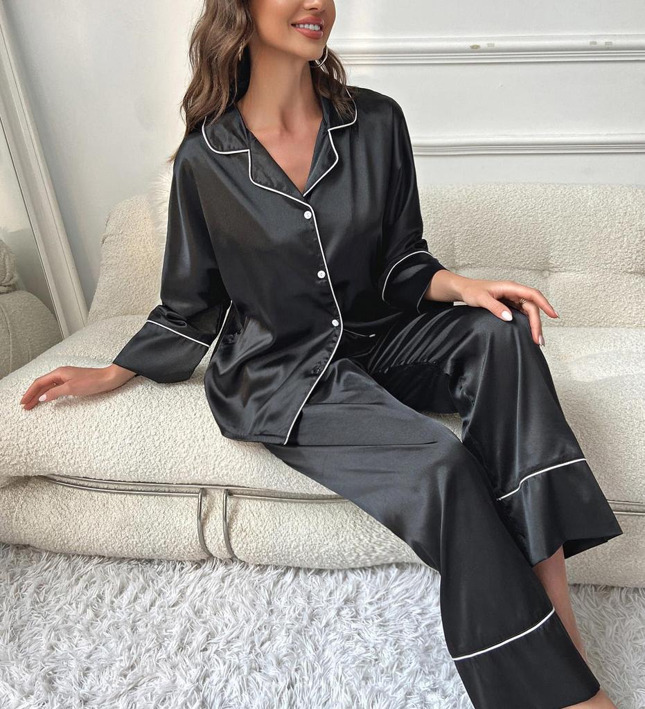 Pajama Long and Plus Sizes Solid Loungewear for and LAMIU A XL Women's 7-Piece Set, Polyester, Sleeves, Camisole, Pants, Nightgown, Available, Color,