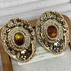 Fashion Diamond-Encrusted Resin Oval Stud Earrings Retro Court Style Temperament Earrings Light Luxury High-End Ears